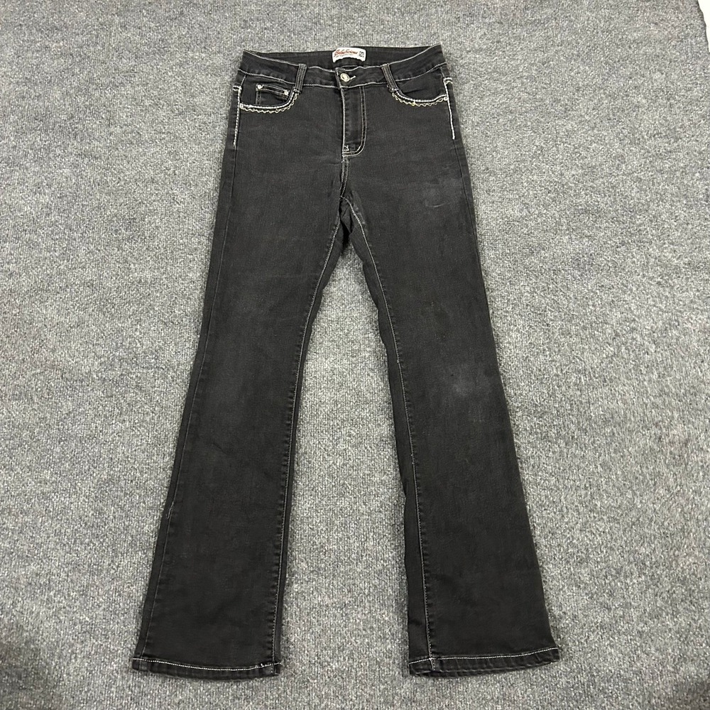 Babelicious Jeans Womens Size 5/6 Black Bootcut Fleur De Lis Y2K 84049